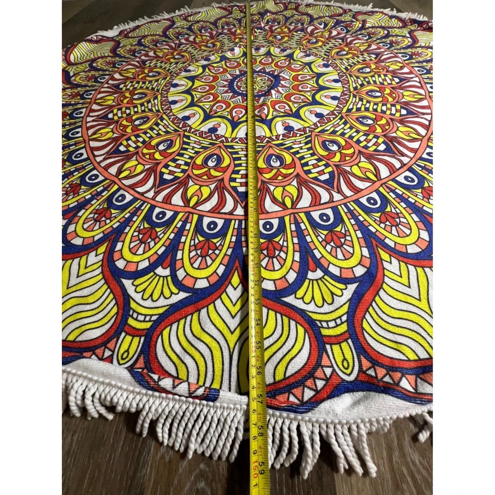 Round Mandala Beach Towel Unisex OS Multicolor‎ Excellent Tassel Fringe